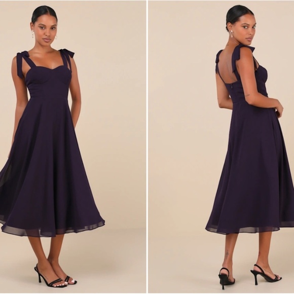 LULUS Sexy Prom Wedding Bridesmaid Sexy Classy Bustier Flowy Flirty Midi Dress - Picture 4 of 5